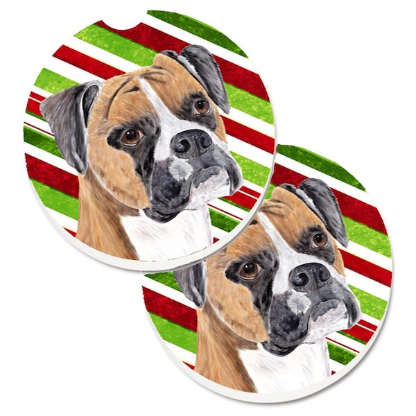 Carolines Treasures Boxer Candy Cane Holiday Christmas Set of 2 Cup Holder Car Coaster SC9350CARC - main